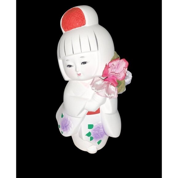 Vtg Japanese Hakata Bisque Geisha Doll on Signed Wooden Base 7 3/4” T Ceramic - Picture 11 of 12